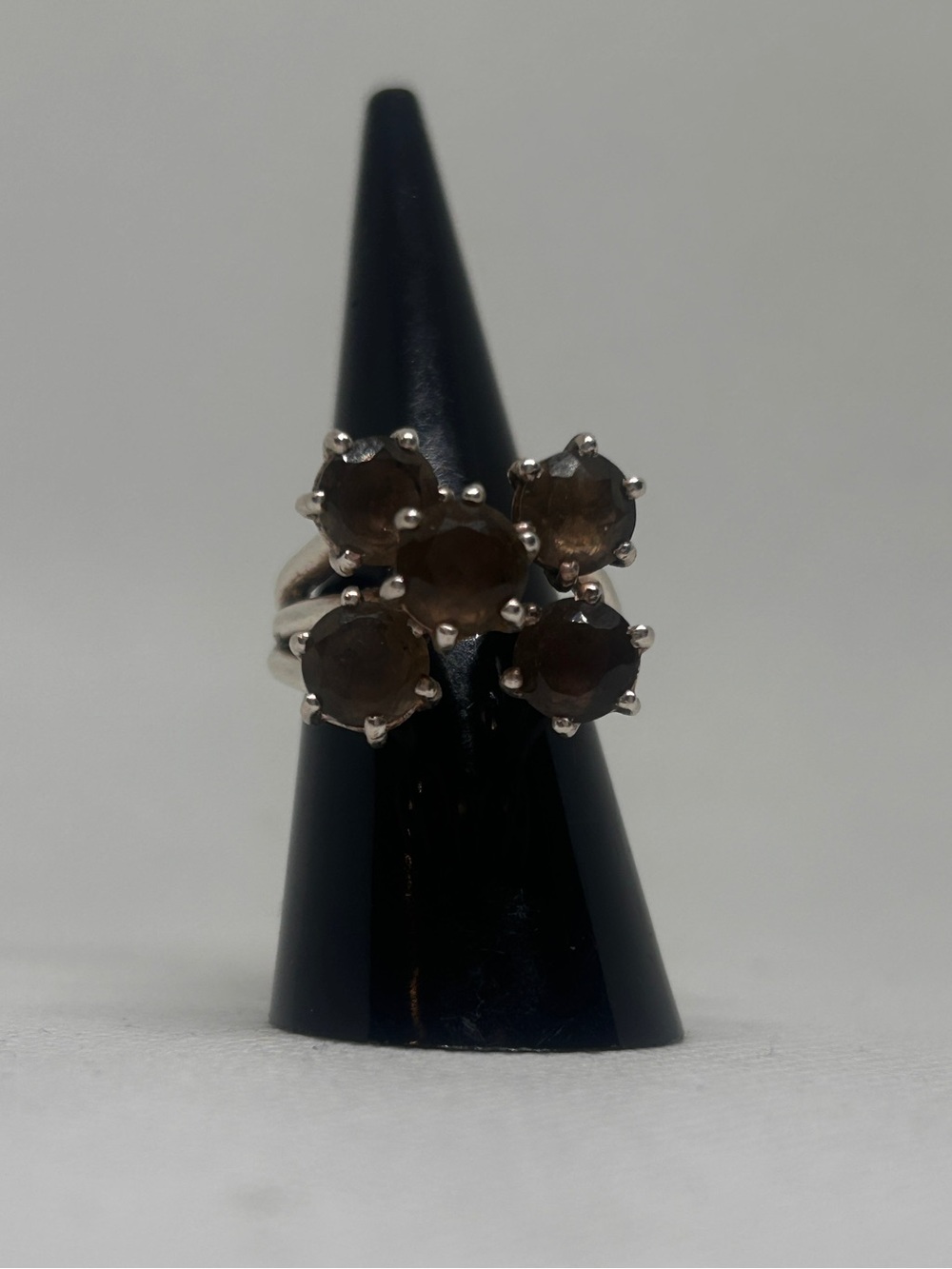 Sterling Silver Smoky Quartz Flower Cluster Ring - Brown